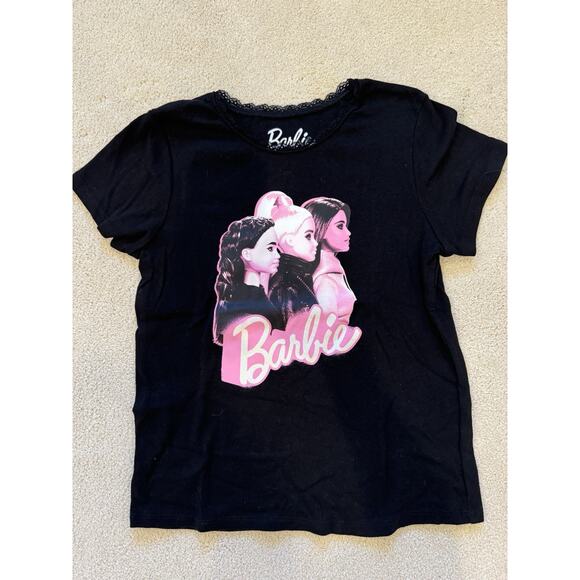 Barbie Tops - Barbie Baby Tee Black Graphic Print Crew Neck Short Sleeve T-Shirt